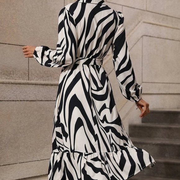 zebra print belted ruffle hem shirt dress - Picture 6 of 6